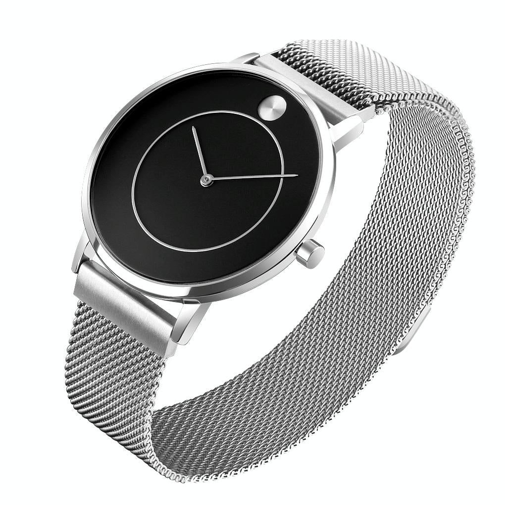V562-D104139100ADE-202504172001-00 Women Metal Mesh Quartz Watch with Non-scale Dial - Silver Shell Black Surface - Image 1