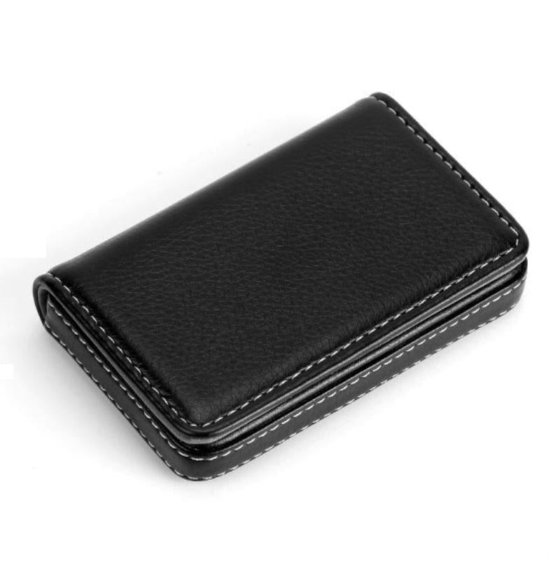V562-D1047912750DBT-202503280240-00 Stainless Steel Magnetic Business Card Holder Pu Leather Case - Black - Image 1
