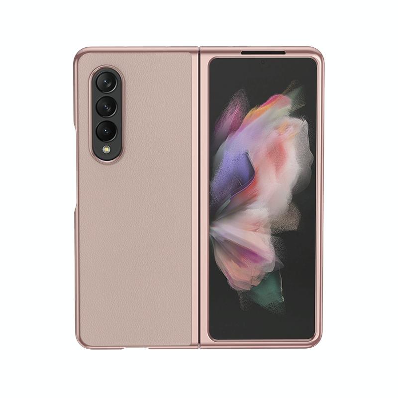 V562-D107496400ADE-202505211940-00 For Samsung Galaxy Z Fold4 5G Leather Folding Phone Case - Electroplated Finish - Rose Gold - Image 1