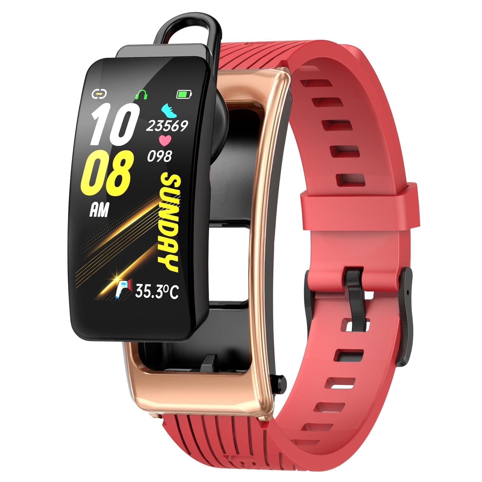 V562-D107633400ADE-202504251836-00 1.14 Inch Silicone Band Earphone Detachable Life Waterproof Smart Watch Support Bluetooth Call - Black Rose Gold - Image 1
