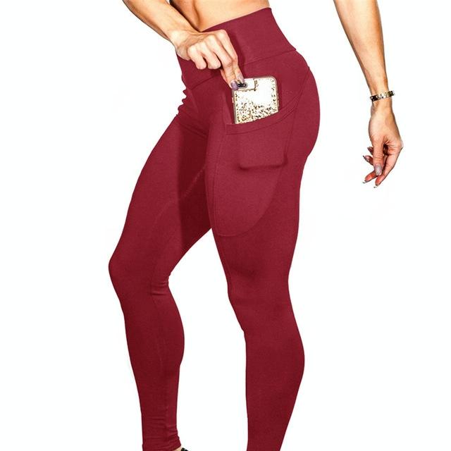 V562-D107983550DBT-202503261953-00 High Elastic Yoga Pants With Pockets For Women Stretch Leggings For Jogging Workout And Running Size S - Red - Image 1