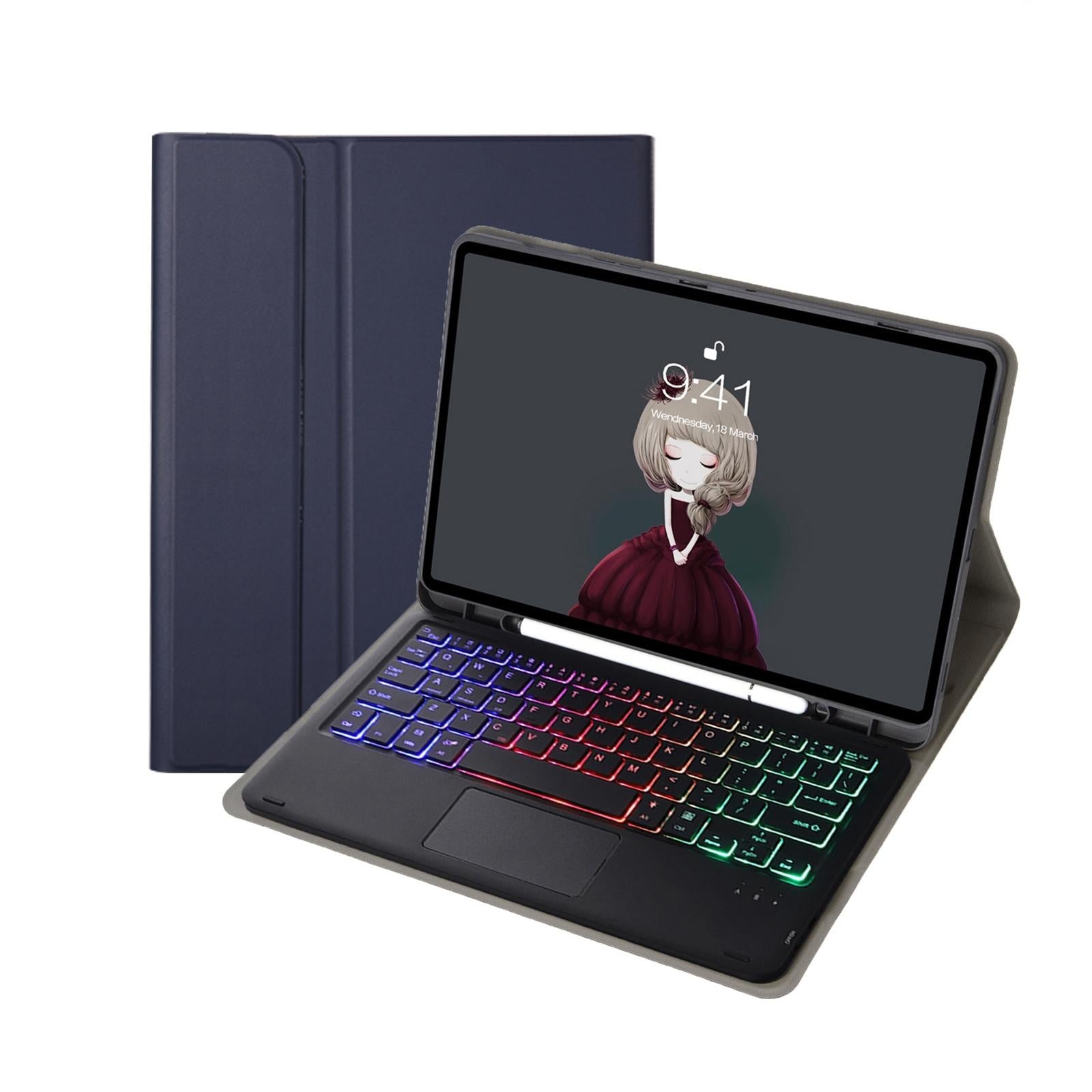 V562-D108510300ADE-202504291845-00 Bluetooth Keyboard Leather Tablet Case For Ipad 9.7 2018 & 2017 / Pro 9.7 / Air 2 With Touch Pad And Pen Slot - Blue - Image 1