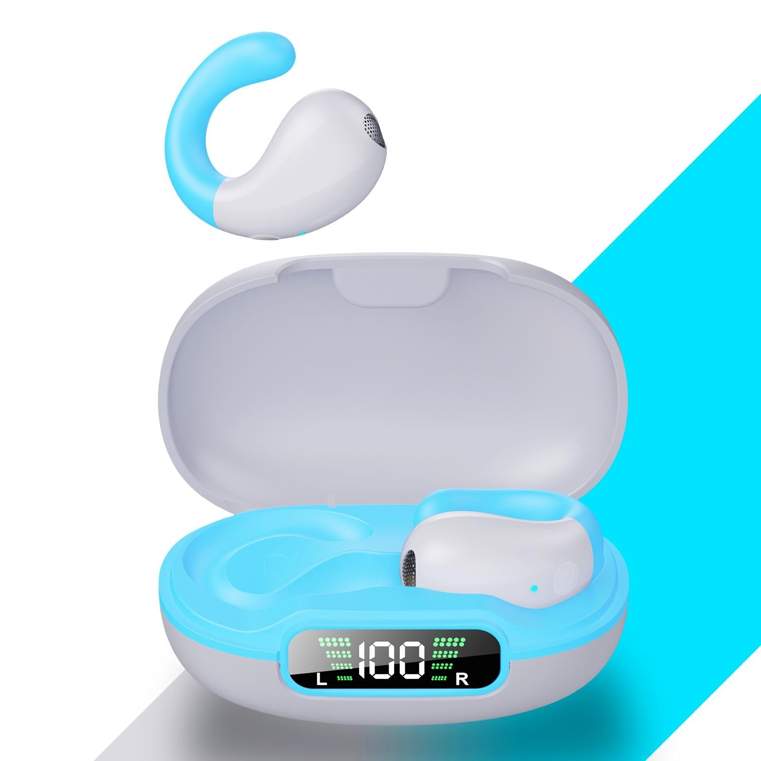 V562-D1096383060DBT-202505222110-00 Wireless Bluetooth Earphone with Charging Case - Clip-on - White Blue - Image 1