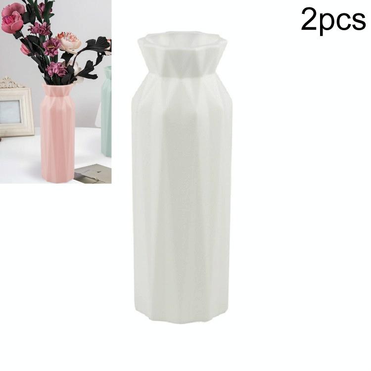 V562-D109664940DBT-202503041640-00 2-pack Plastic Round Vases - Simple Anti-fall Home Decor Ornaments - White - Image 1