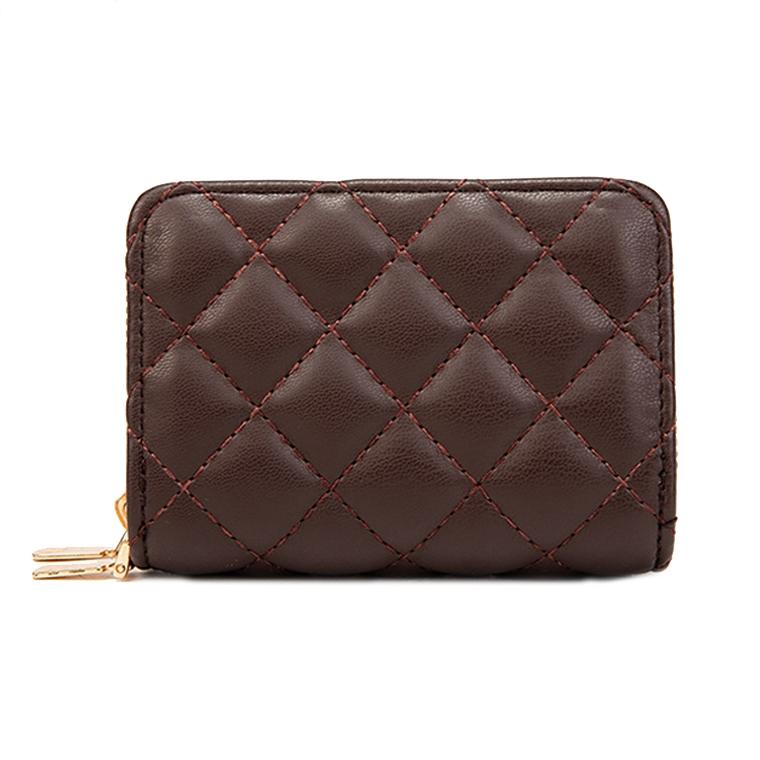 V562-D1098774060DBT-202503281935-00 Double Layer Zipper Wallet Multi Card Slot Large Capacity Rhombus Design - Coffee - Image 1