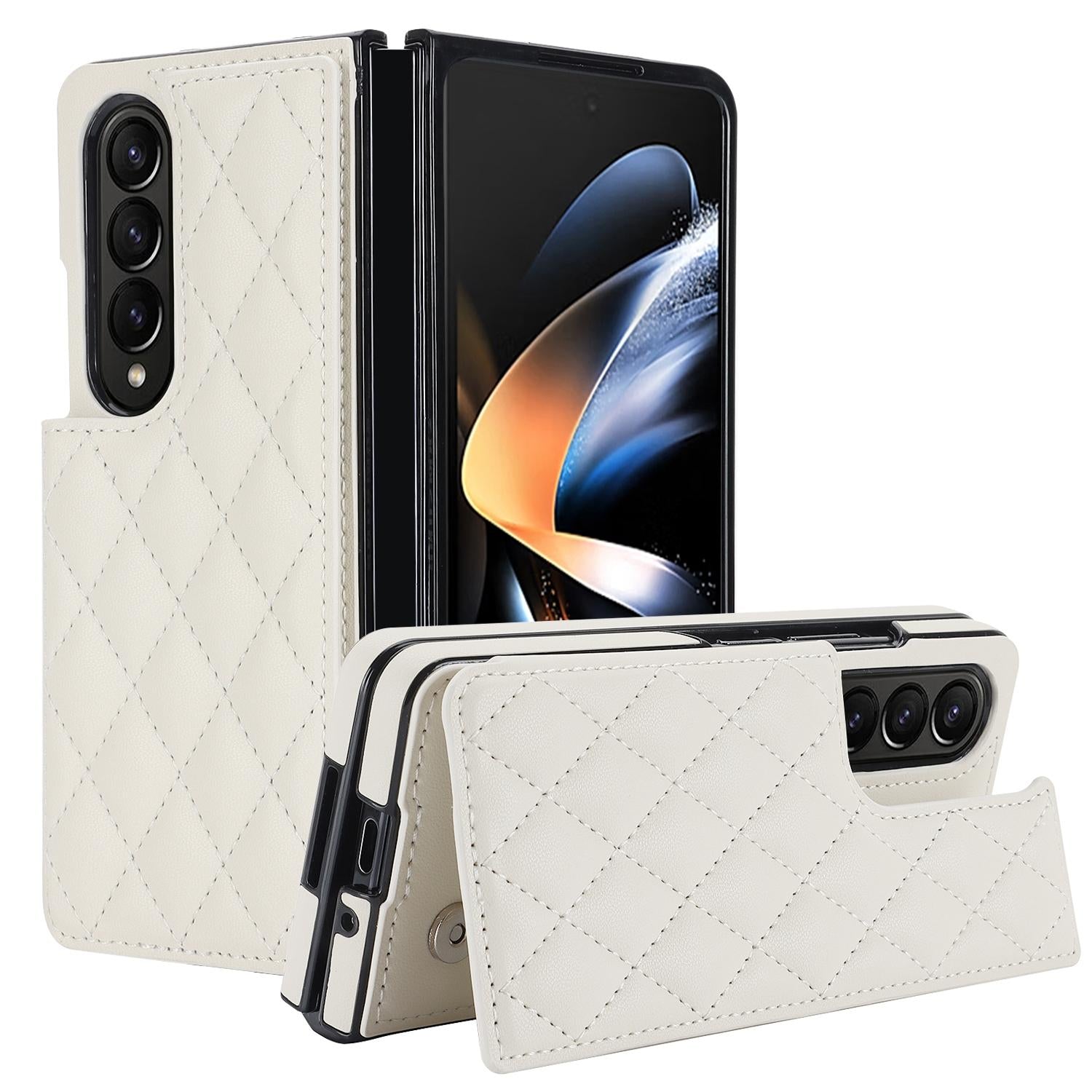 V562-D201841500ADE-202503211415-00 For Samsung Galaxy Z Fold4 5G Foldable Full Coverage Double Buckle Pu Phone Case - White - Image 1