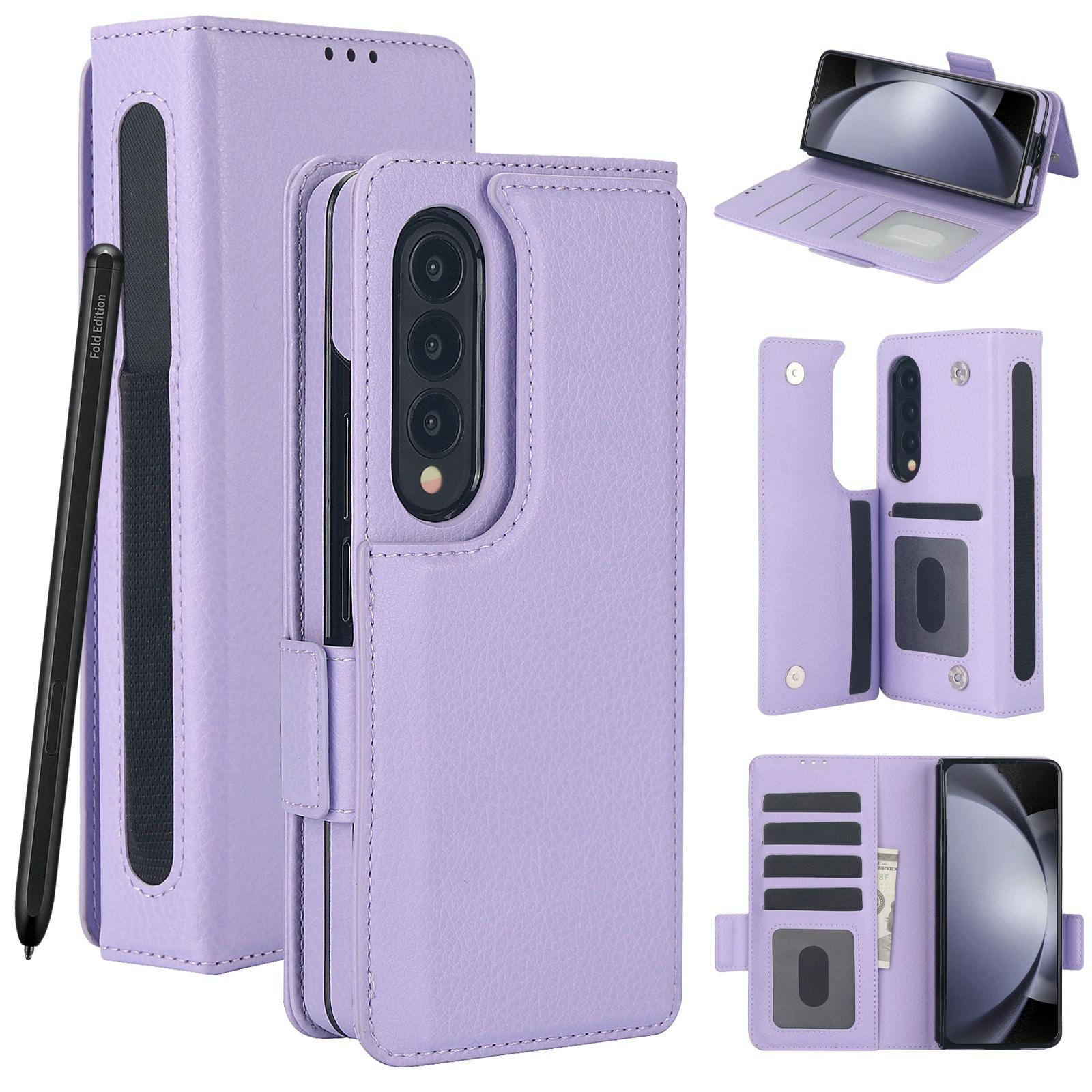 V562-D203215600ADE-202505221941-00 For Samsung Galaxy Z Fold4 5G Leather Phone Case With Pen Slot - Purple - Image 1