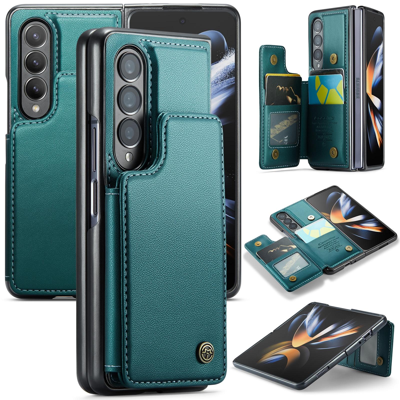 V562-D204745500ADE-202503211310-00 For Samsung Galaxy Z Fold4 5G Leather Rfid Phone Case - Blue Green - Image 1
