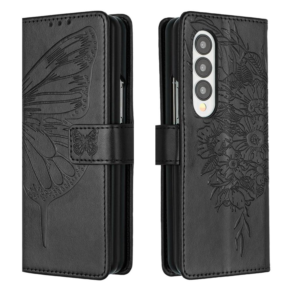V562-D208387300ADE-227093-00 For Samsung Galaxy z Fold4 5G Butterfly Embossed Leather Phone Case - Black - Image 1