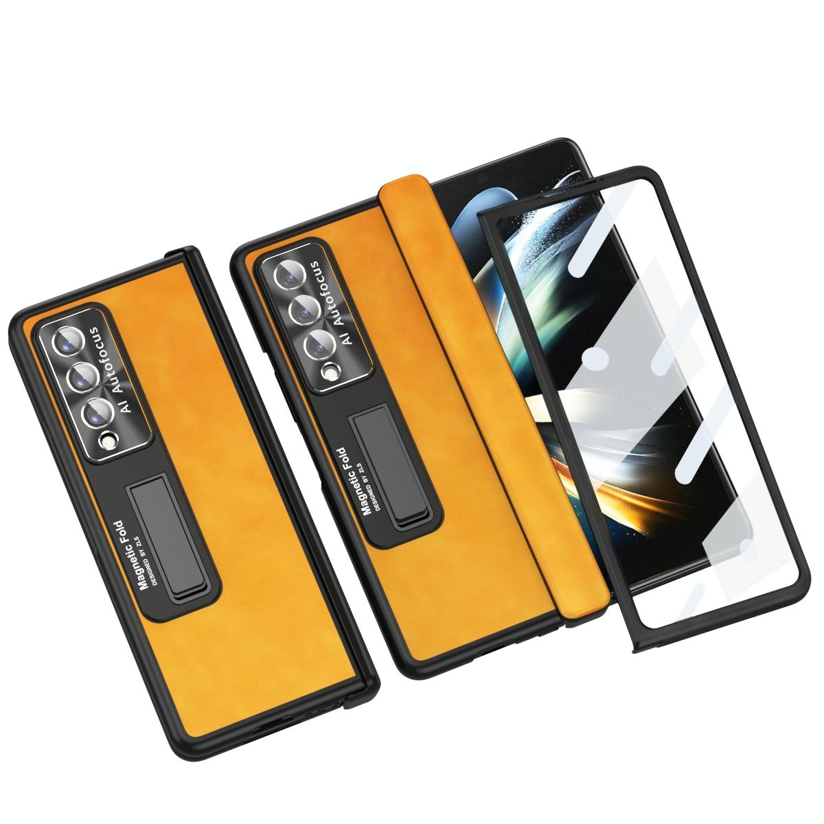 V562-D208550400ADE-202505221936-00 For Samsung Galaxy Z Fold4 5G Napa Texture All-In-One Phone Case - Yellow - Image 1