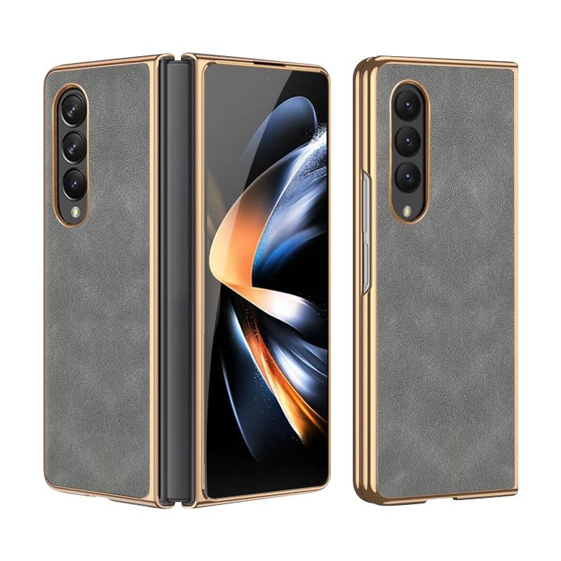V562-D600483500ADE-202504292106-00 For Samsung Galaxy z Fold4 5G Foldable Lambskin Phone Case - Electroplated - Grey - Image 1