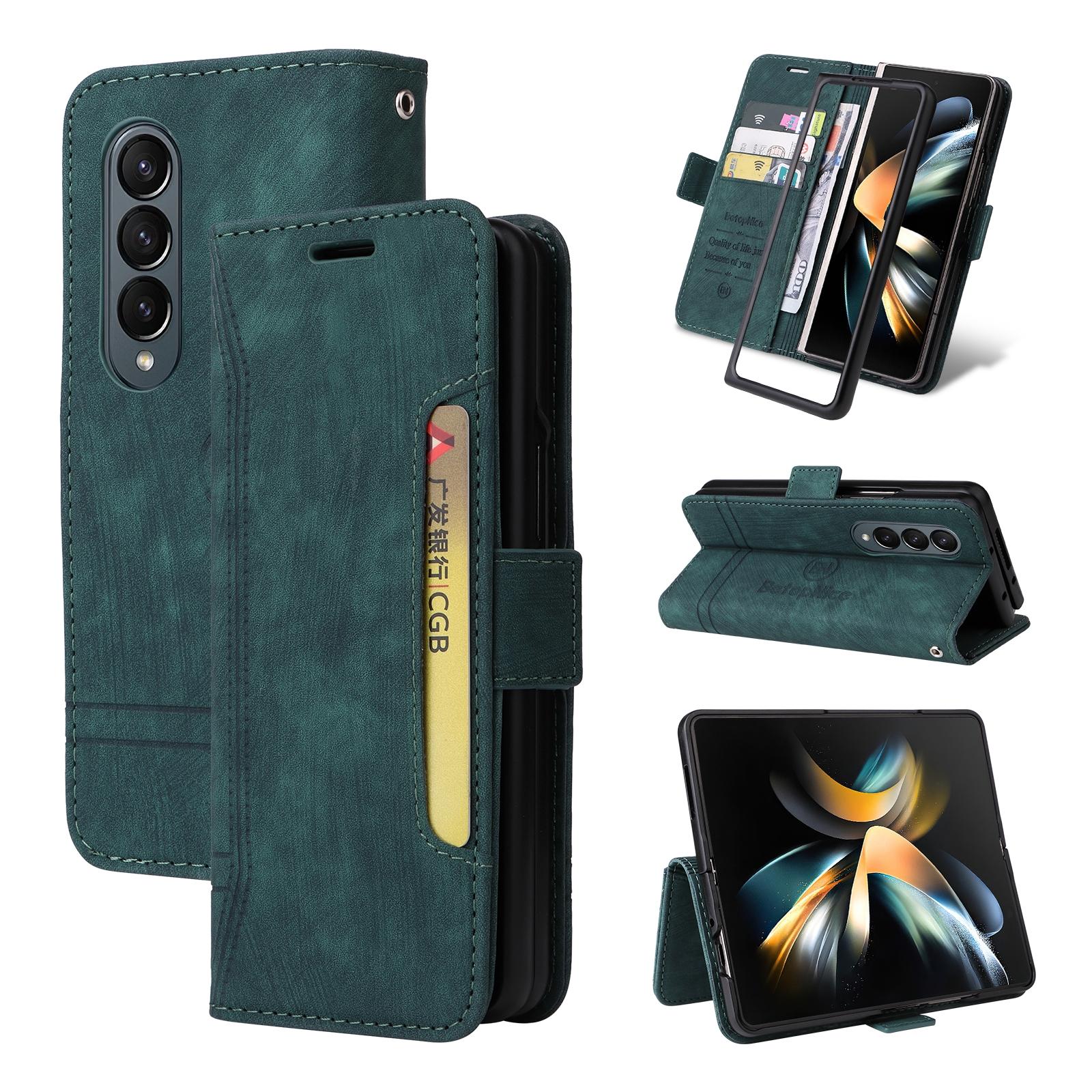 V562-D608927300ADE-202505221917-00 For Samsung Galaxy Z Fold4 5G Leather Dual Buckle Phone Case - Green - Image 1