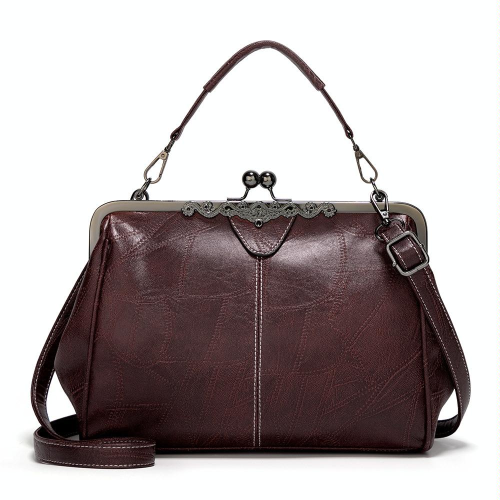 V562-E1030443060DBT-227058-00 Adjustable Leather Crossbody Bag with Vintage Buckle - Coffee - Image 1