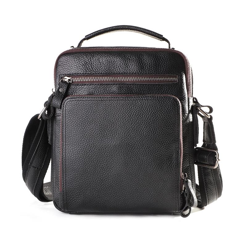 V562-E1037413850DBT-202503032025-00 Men Large Capacity One Shoulder Leather Messenger Bag - Litchi Texture Black - Image 1