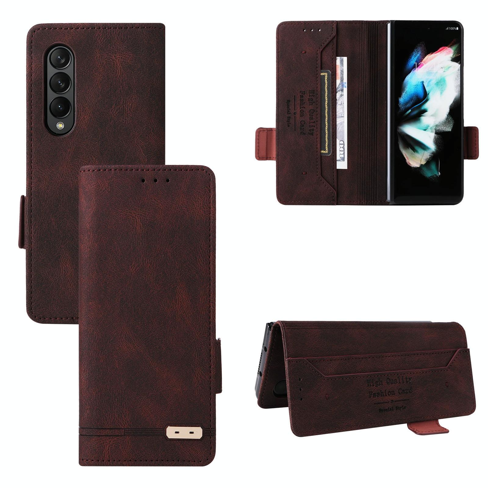 V562-E106795300ADE-202505291225-00 For Samsung Galaxy Z Fold4 5G Leather Flip Case With Magnetic Clasp - Brown - Image 1