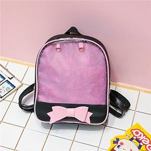 V562-E108553940DBT-202503041825-00 Mini Clear Kids Backpack with Bow - Perfect for School - Black Pink - Image 1