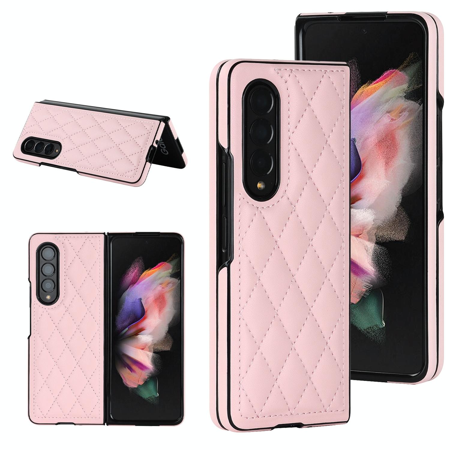 V562-E109201400ADE-202503211345-00 For Samsung Galaxy Z Fold4 5G Foldable Microfiber Phone Case - Rhombic Design - Pink - Image 1