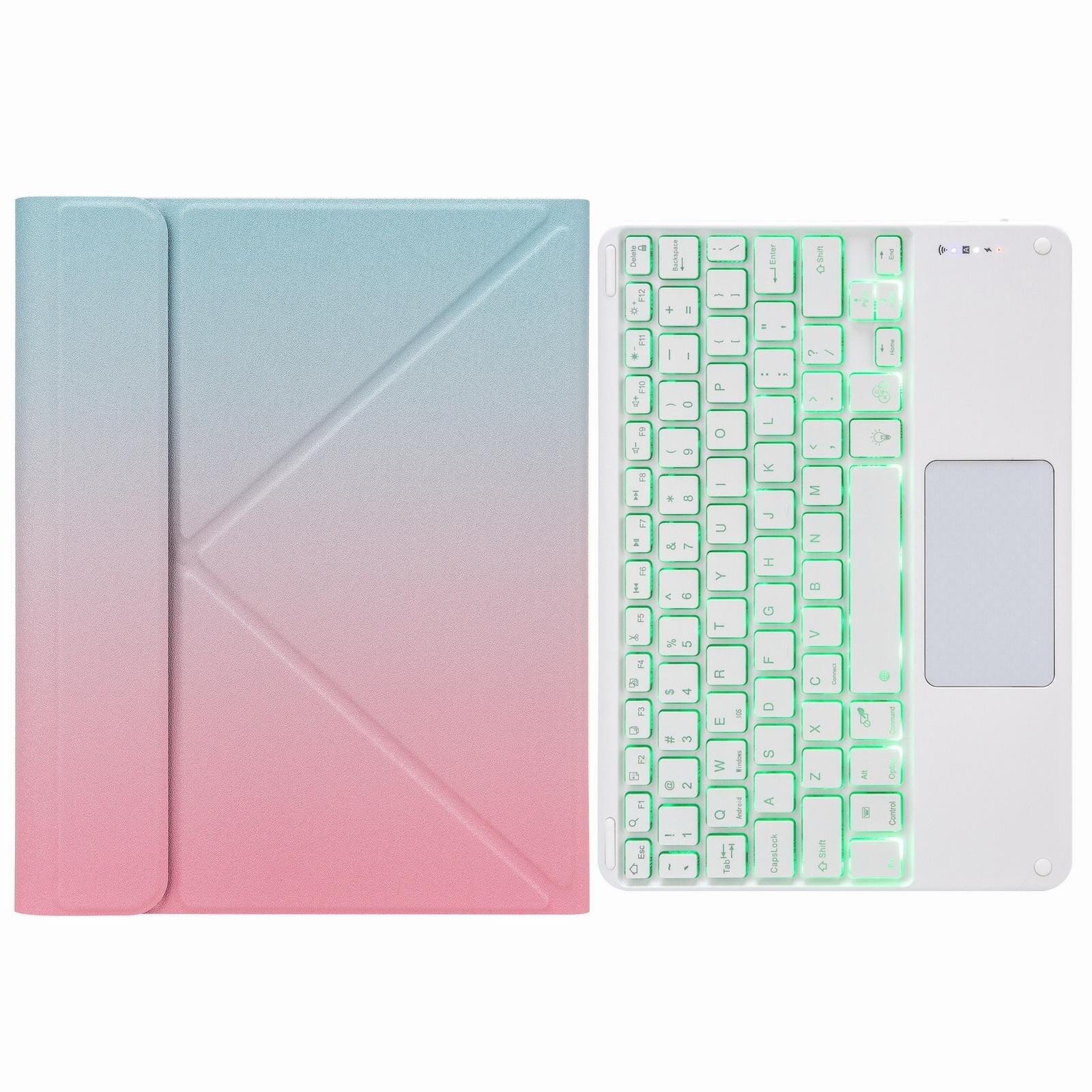 V562-E109954200ADE-202504292015-00 Bluetooth Keyboard Leather Case For Ipad 10.2 / Pro 10.5 - Touch Backlight Three-Fold Holder - Pink Blue - Image 1
