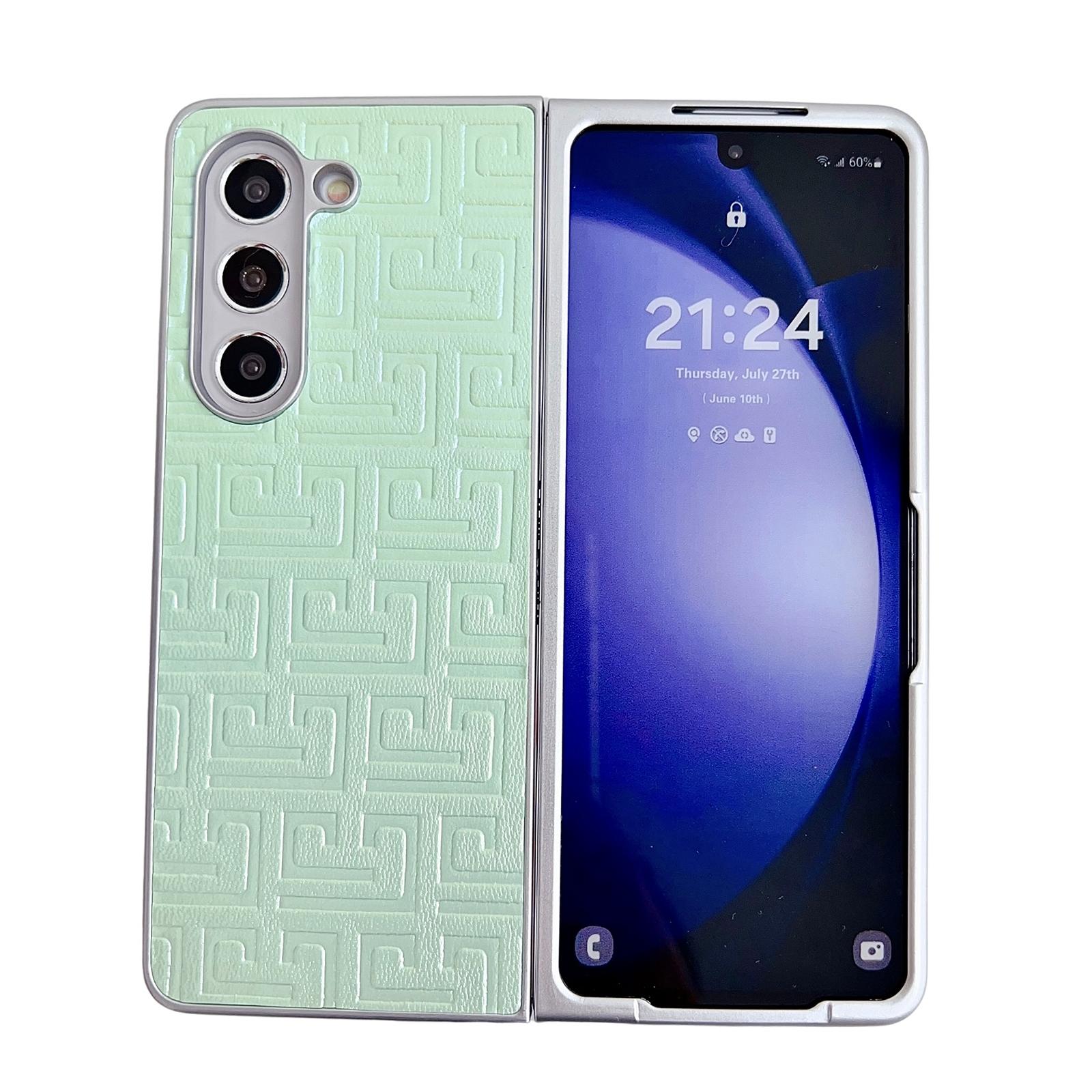 V562-E200612600ADE-202503211445-00 For Samsung Galaxy Z Fold4 5G Geometric Gradient Leather Phone Case - Pearlescent Finish - Green - Image 1