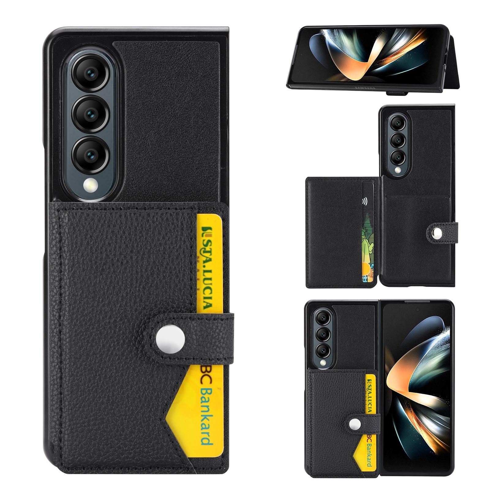 V562-E201788500ADE-202504221113-00 For Samsung Galaxy Z Fold4 5G Samsung Galaxy Z Fold4 Litchi Pattern Single Button Card Holder Phone Case - Black - Image 1