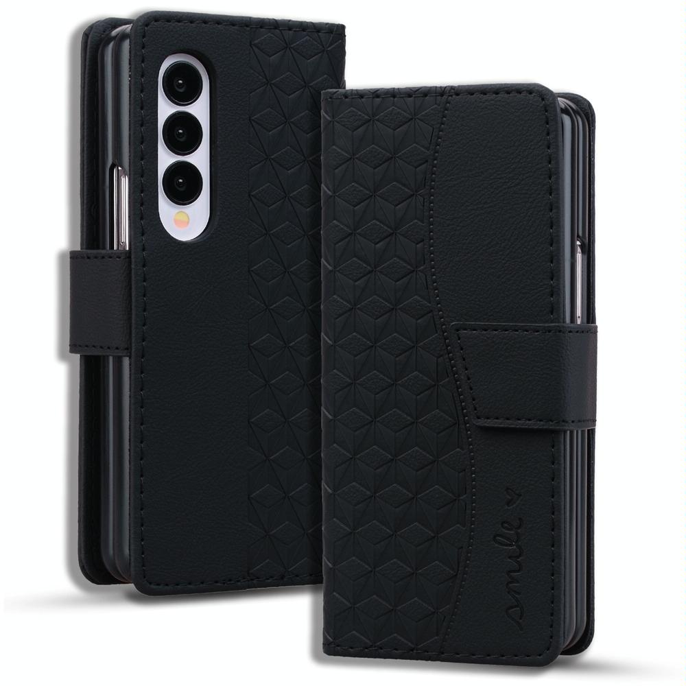 V562-E505448500ADE-202505221912-00 For Samsung Galaxy Z Fold4 5G Leather Phone Case With Diamond Buckle And Lanyard - Black - Image 1