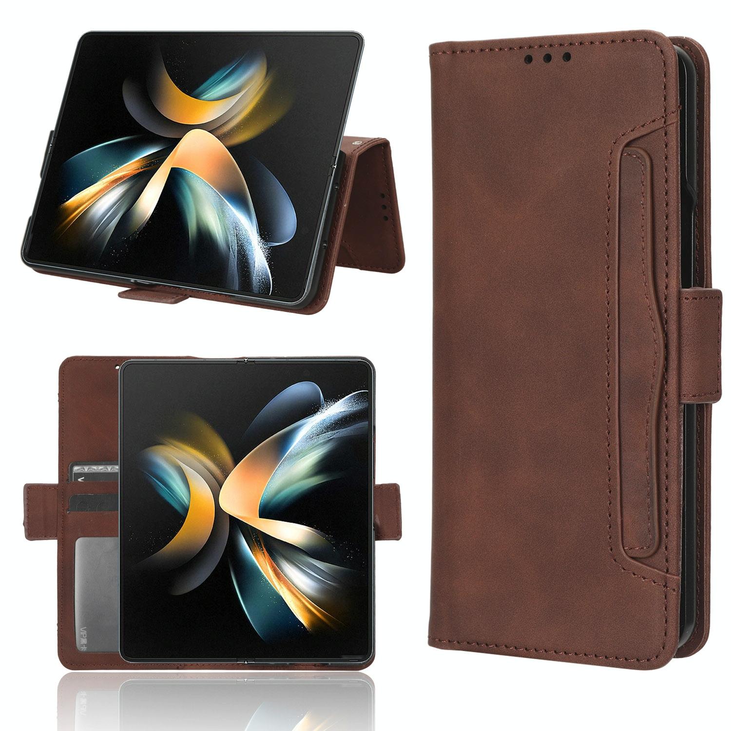 V562-E620116300ADE-202502241525-00 For Samsung Galaxy Z Fold4 5G Leather Phone Case With Card Slots And Calf Texture - Brown - Image 1