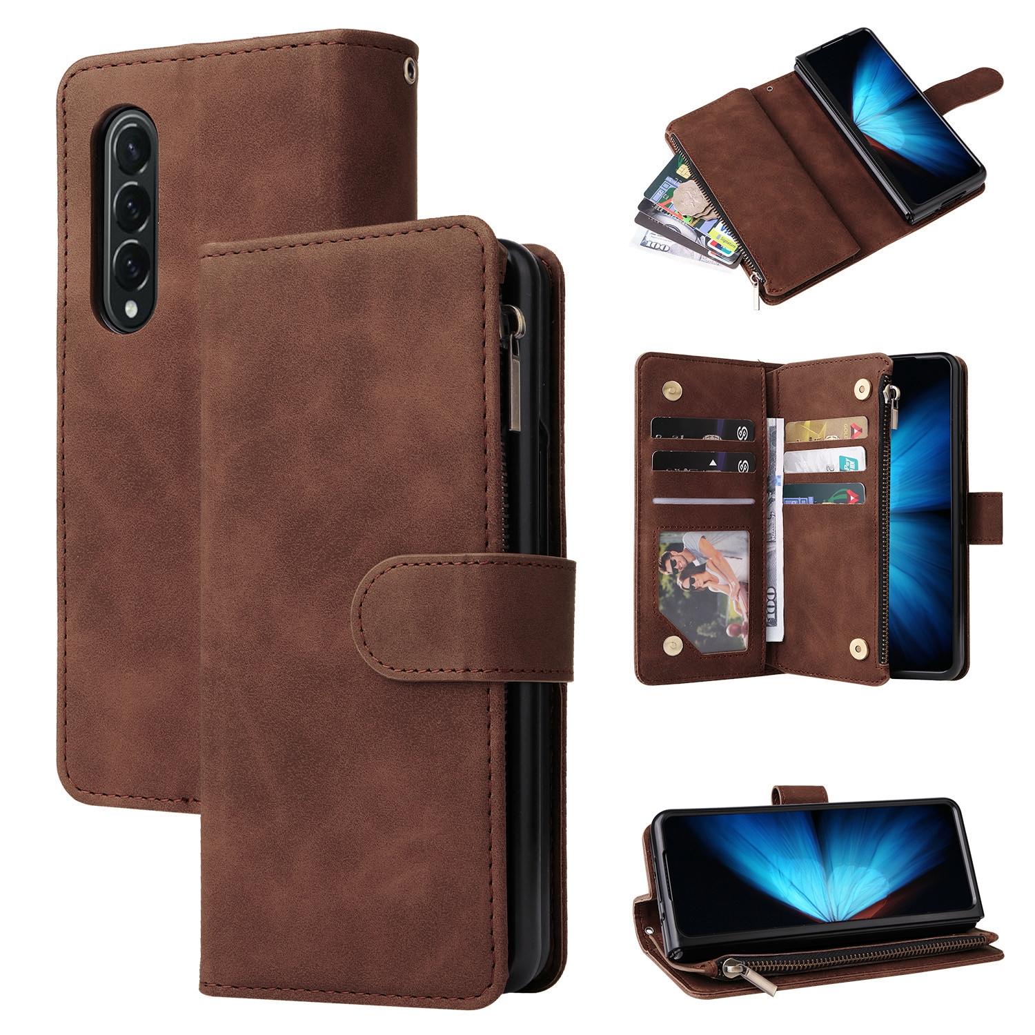 V562-E939300600ADE-202503211510-00 For Samsung Galaxy Z Fold4 5G Frosted Leather Zip Wallet - Compact And Stylish - Coffee - Image 1