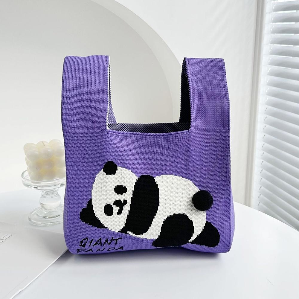 V562-F1002763060DBT-202504251525-00 Cartoon Panda Knit Bag - Large Capacity Vest Handbag - Purple - Image 1
