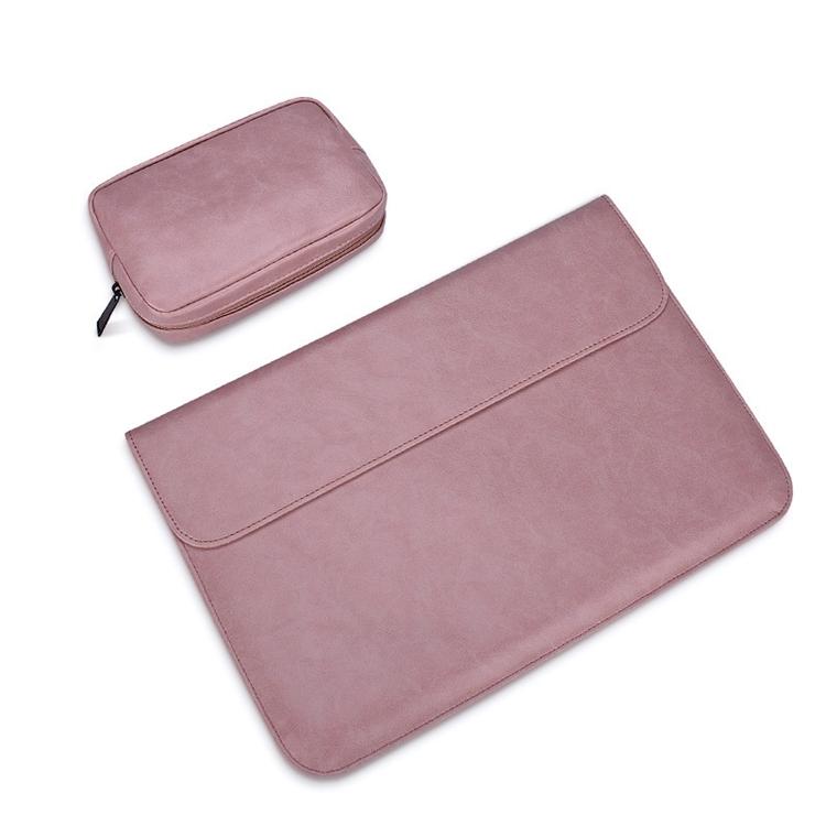 V562-F1010BL-202504022041-00 13.3 Inch Laptop Inner Bag with Magnetic Buckle and Small Bag - Pink Leather - Image 1