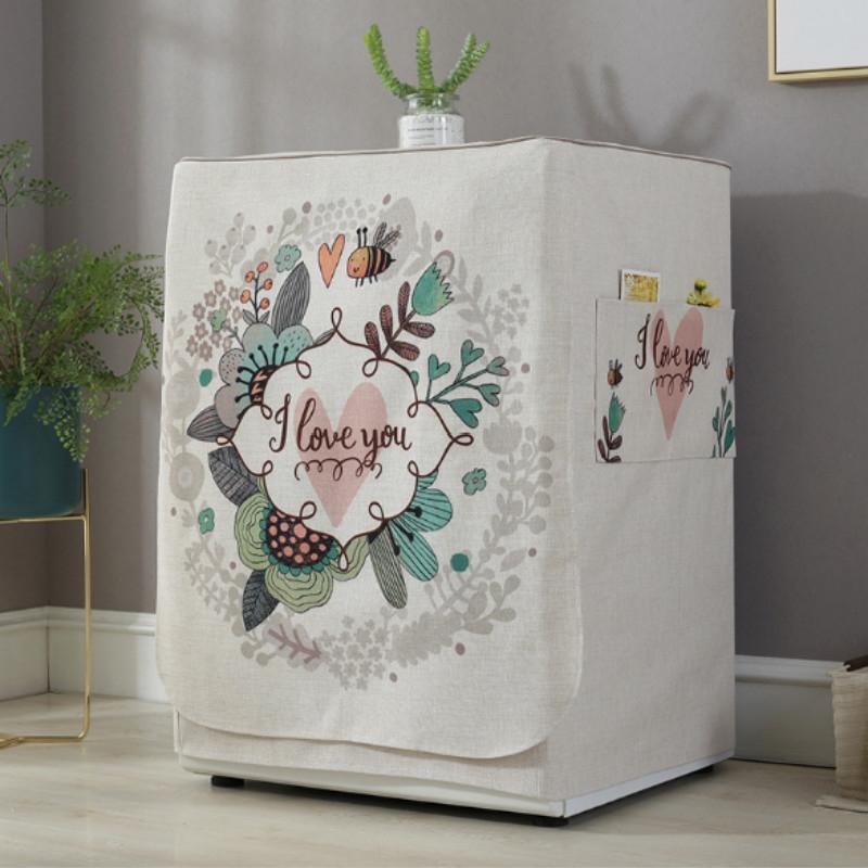 V562-F1042081020DBT-202504301031-00 Cartoon Cotton Linen Drum Roller Washing Machine Dust Cover - 83x60x60cm Size - Love Bee - Image 1