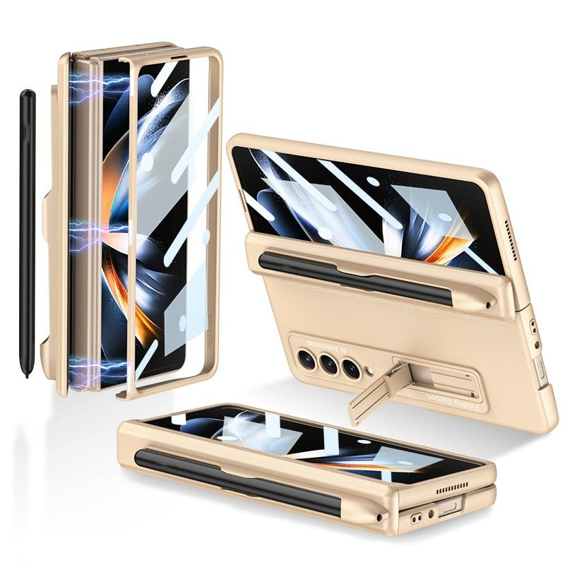 V562-F107857300ADE-202505291211-00 For Samsung Galaxy Z Fold4 5G Foldable Magnetic Flip Case With Holder & Pen Slot - Gkk - Champagne Gold - Image 1