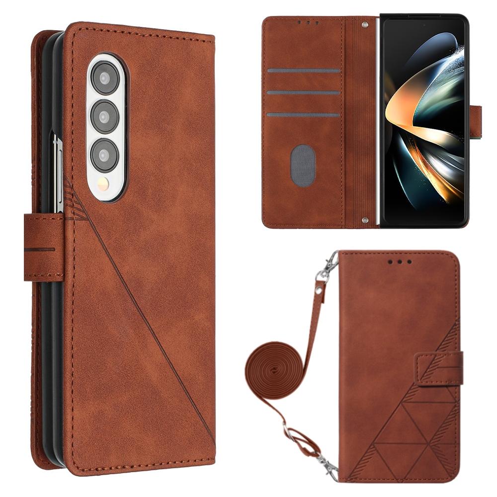 V562-F201487300ADE-202504292041-00 For Samsung Galaxy z Fold4 5G Embossed Leather Flip Crossbody Phone Case - 3d Design - Brown - Image 1