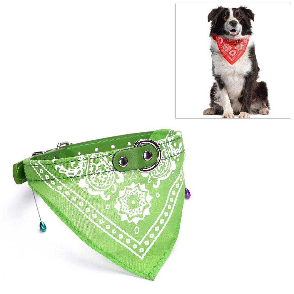 V562-F202570260DBT-202503201716-00 Adjustable Dog Bandana Leather Printed Soft Scarf Collar Neckerchief For Puppy Pet - Size M - Green - Image 1
