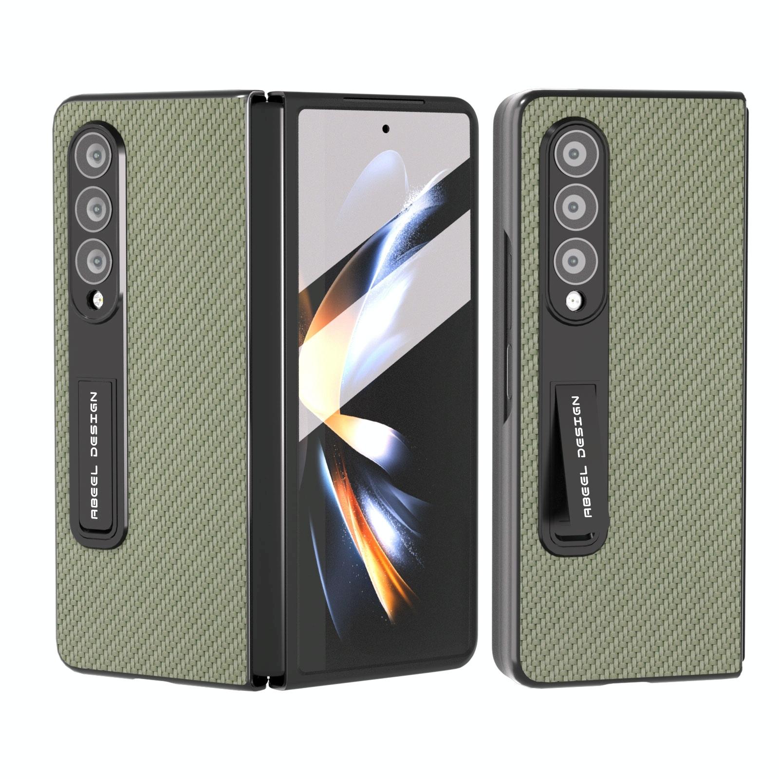 V562-F202707400ADE-202505221917-00 For Samsung Galaxy Z Fold4 5G Carbon Fiber Phone Case With Holder - Green - Image 1