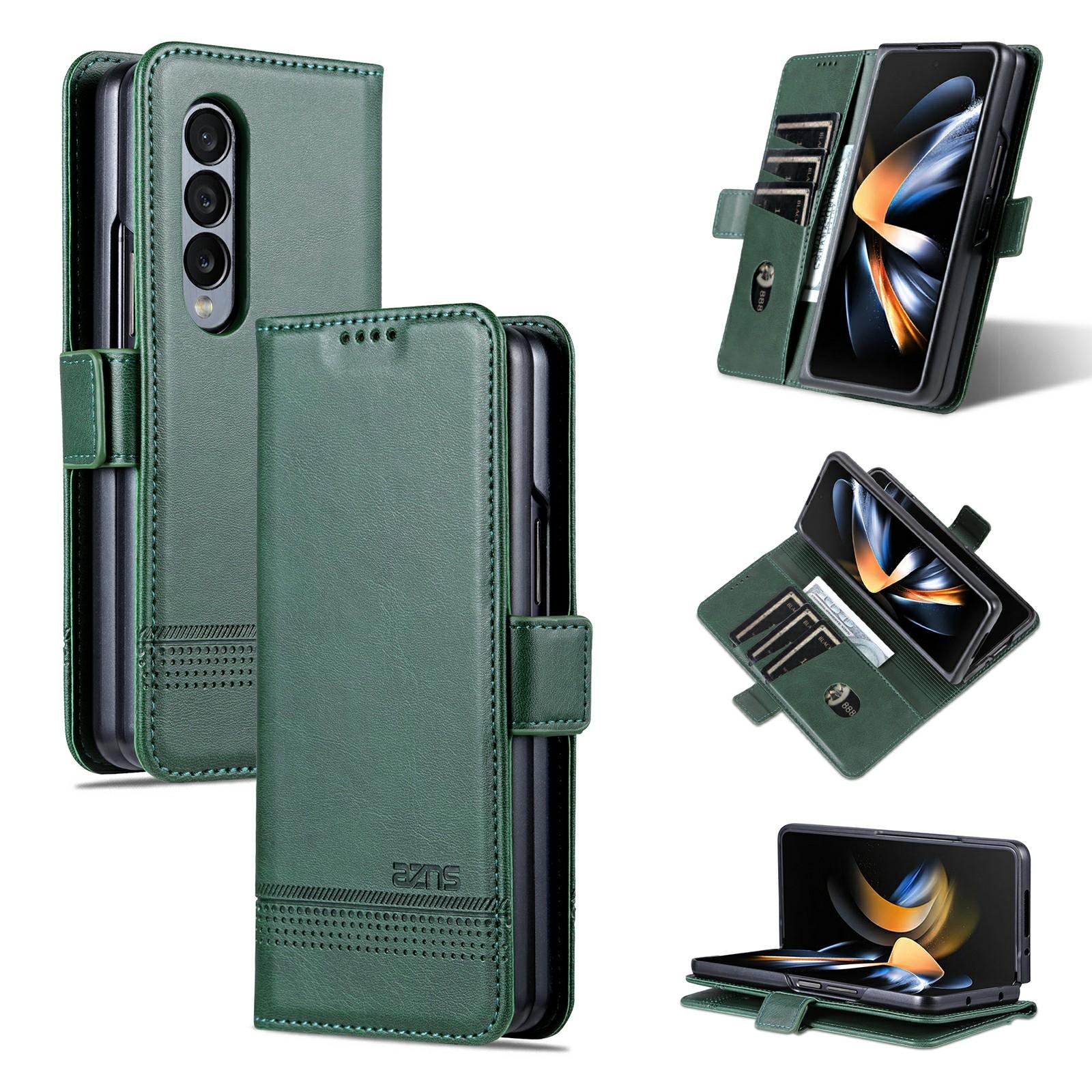 V562-F203738300ADE-202505221907-00 For Samsung Galaxy Z Fold4 5G Leather Magnetic Phone Case - Calf Texture - Dark Green - Image 1