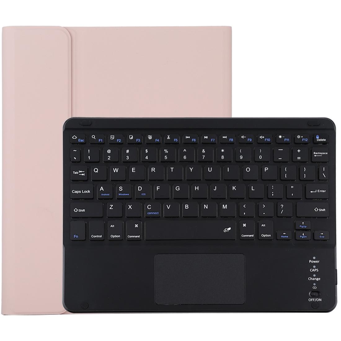 V562-F6065ORPI-202504291917-00 Bluetooth Keyboard & Tablet Case For Ipad 10.2 / Ipad Air 2019 - Detachable Touch Pad Pen Slot Holder - Microfiber Leather - Pink - Image 1