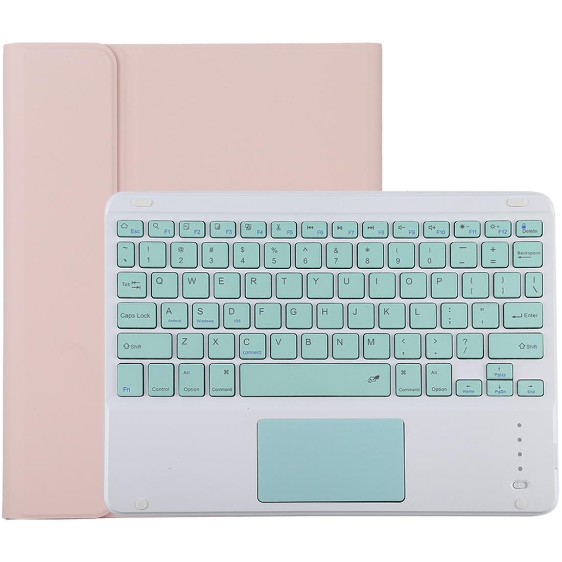 V562-F7065ORPI-202504291918-00 Bluetooth Keyboard & Tablet Case For Ipad 10.2 / Ipad Air 2019 - Detachable Touch Pad Pen Slot Holder - Microfiber Leather - Pink - Image 1