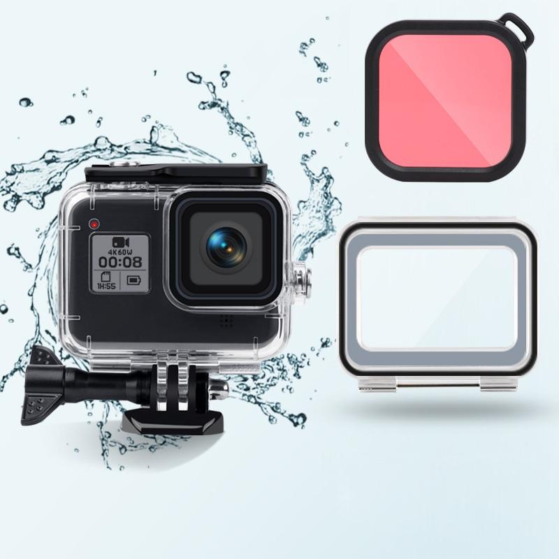 V562-F7840ACD-221829-00 Waterproof Case for Gopro Hero8 with Touch Back Cover and Colour Lens Filter - 45m - Pink - Image 1