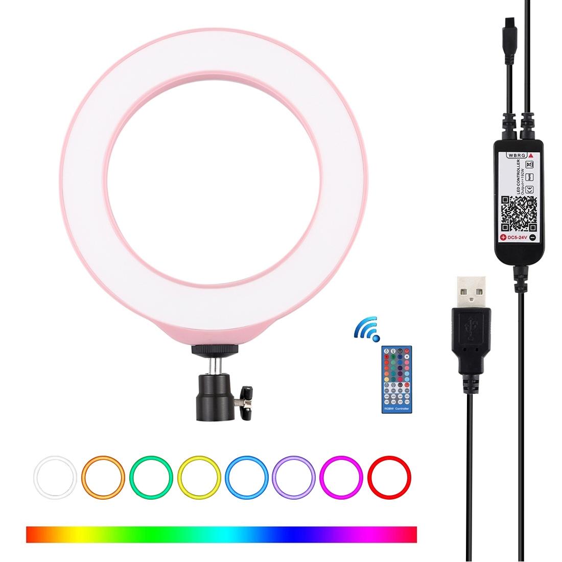 V562-F924UP-202502241750-00 Dimmable 6.2 Usb Rgbw Led Ring Light with Cold Shoe Tripod & Remote - Pink - Image 1