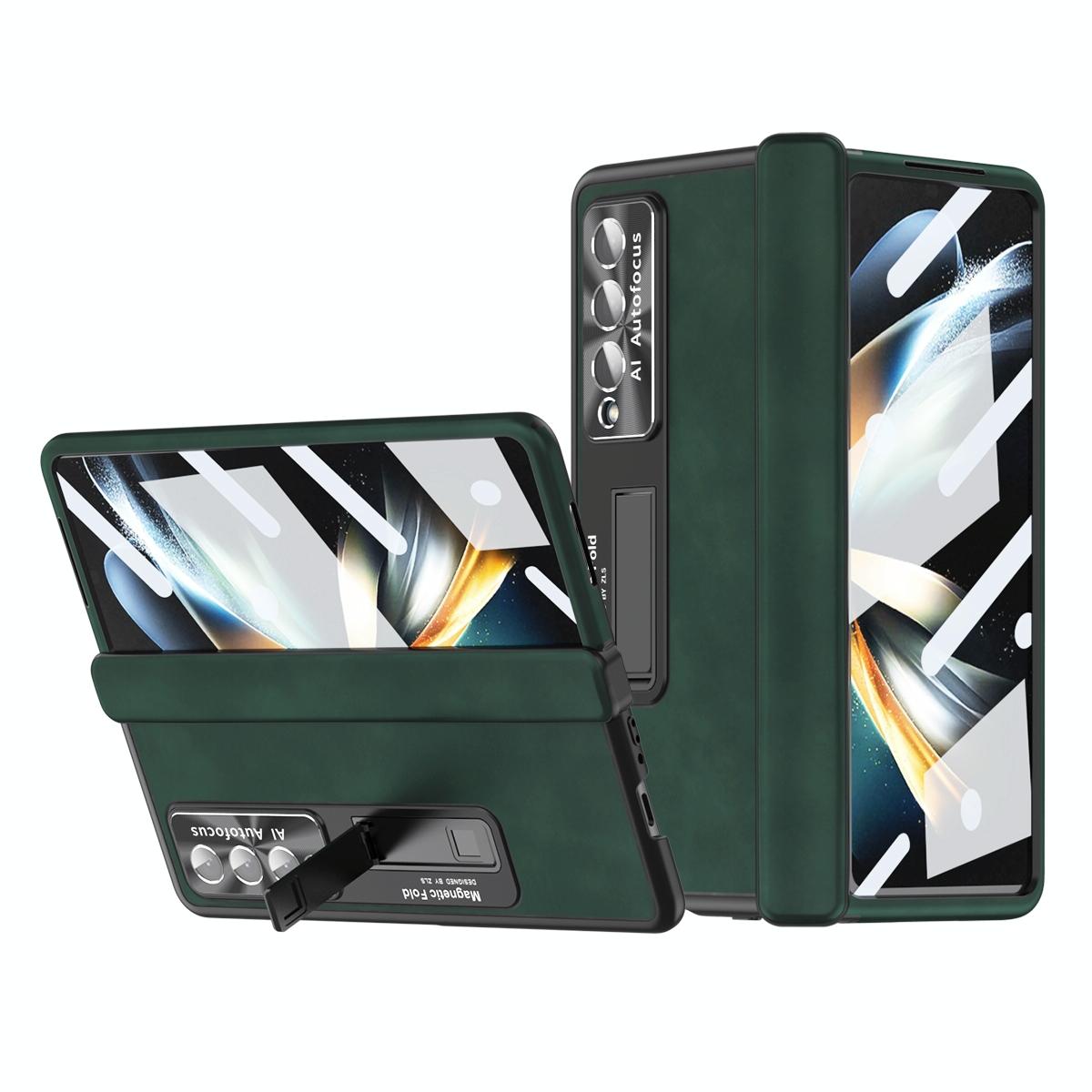 V562-G105351400ADE-202503211516-00 For Samsung Galaxy Z Fold4 5G Magnetic Phone Case - Napa Pattern - Green - Image 1