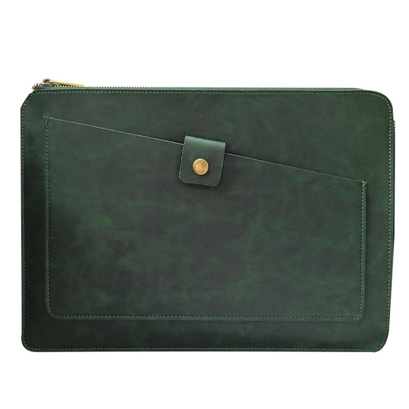 V562-G1896BL-202504021945-00 Premium Leather Business Laptop / Tablet Zipper Bag - Universal Fit - Green - Image 1
