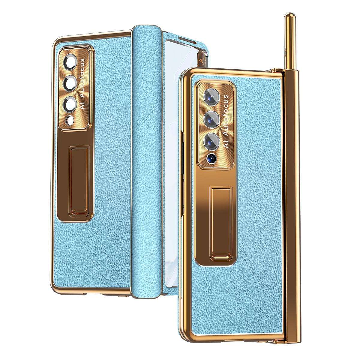 V562-G201994300ADE-202503211422-00 For Samsung Galaxy Z Fold4 5G Shockproof Magnetic Litchi Pattern Phone Case - Blue Gold - Image 1