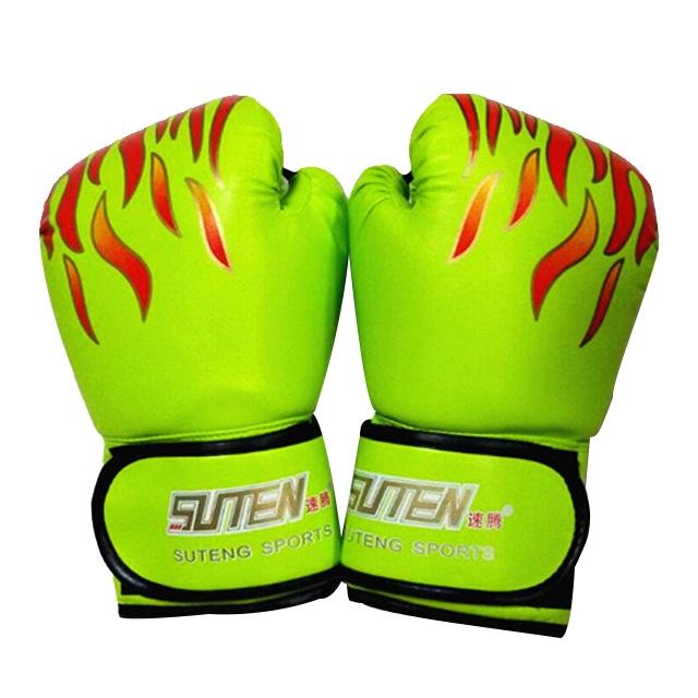 V562-G3156GO-202503072136-00 Adult Flame Pattern Pu Leather Boxing Gloves - Green - Image 1