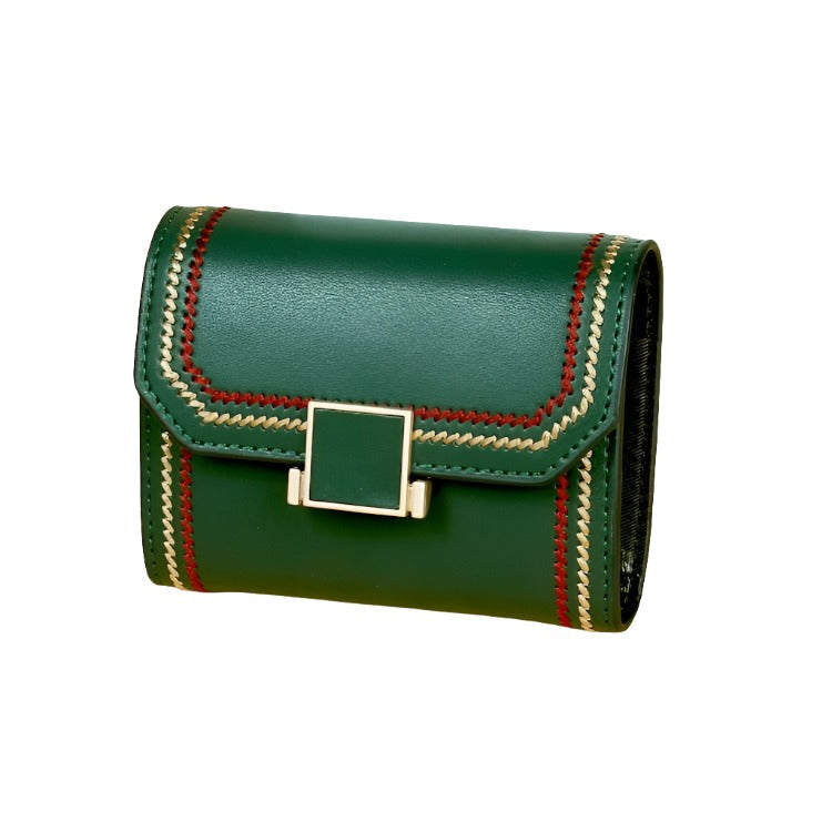 V562-GA9510BCC-202504021921-00 Snap Button Rfid Leather Wallet - Compact Design - Army Green - Image 1