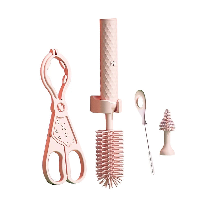 V562-GU23-WM33PINK-202503280146-00 Vibe Geeks 360° Rotation Long Handle Reusable Silicone Baby Bottle Brush Set - Pink - Image 1
