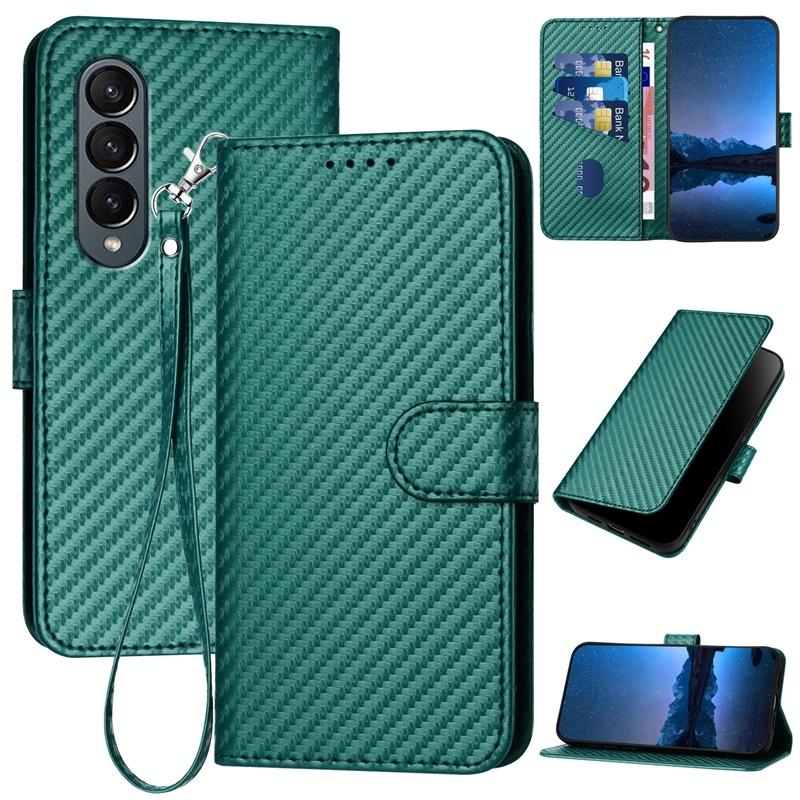 V562-H209615600ADE-202505221912-00 For Samsung Galaxy Z Fold4 5G Carbon Fiber Leather Phone Case With Lanyard - Dark Green - Image 1