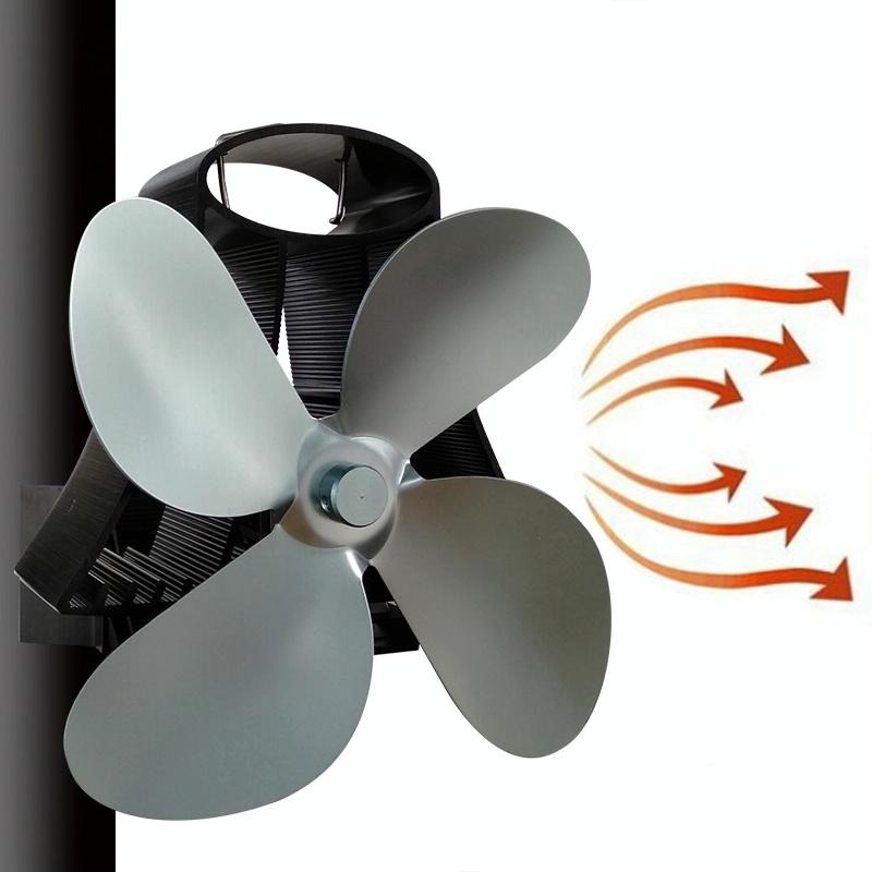 V562-H9200FE-202502241456-00 4-blade Heat Powered Fireplace Stove Fan - Aluminum - Grey - Image 1