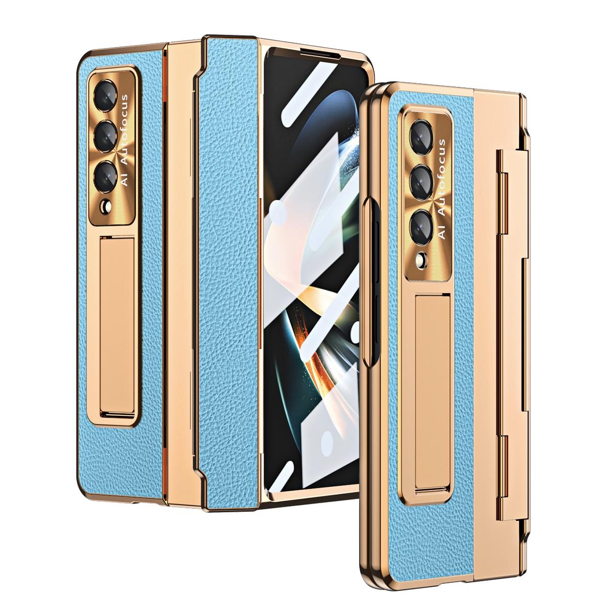 V562-I102850400ADE-202504292036-00 For Samsung Galaxy z Fold4 5G Full Coverage Phone Case with Hinge - Integrated Design - Gold + Blue - Image 1