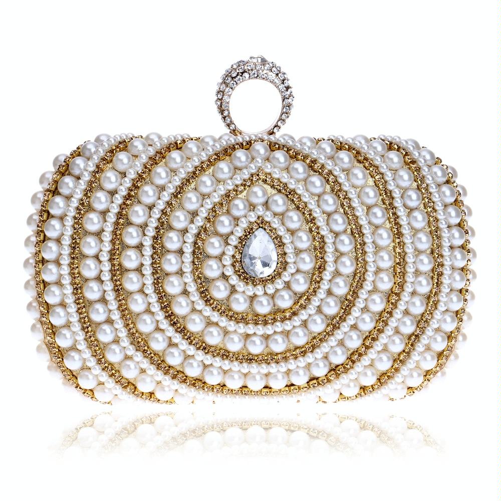 V562-J7692BCC-202502272020-00 Stylish Pearl Handbag for Fashion Banquets and Parties - Gold - Image 1