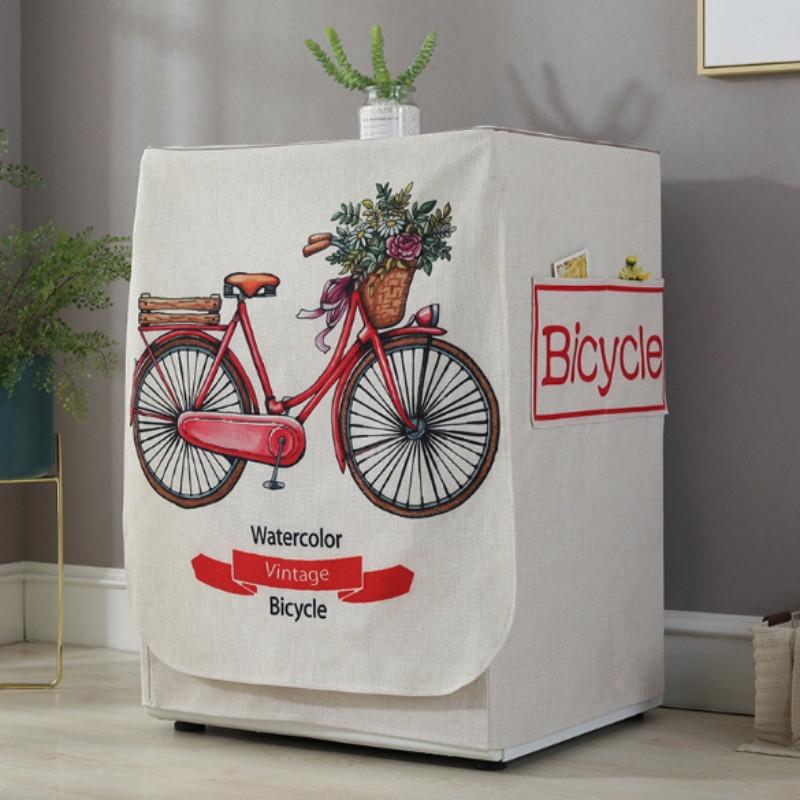 V562-K1042081020DBT-202504301029-00 Cartoon Cotton Linen Drum Roller Washing Machine Dust Cover - 83x60x60cm Size - Bike - Image 1